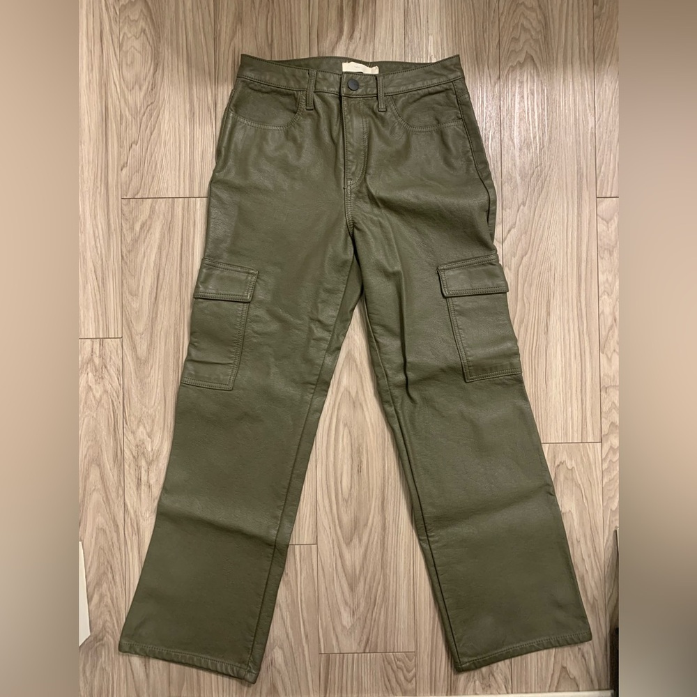 tgla Faux Leather Green Cargo Pants